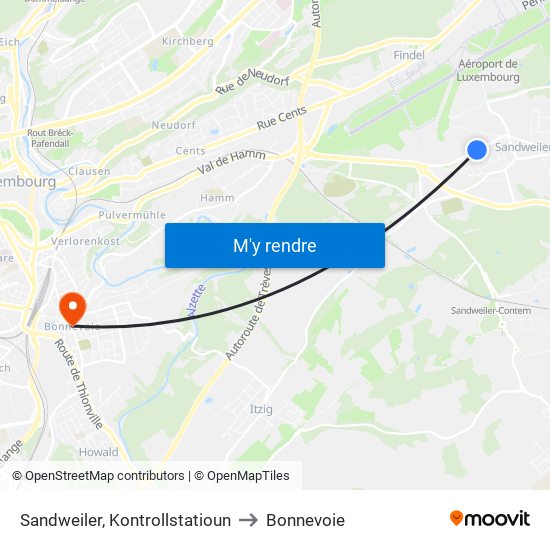 Sandweiler, Kontrollstatioun to Bonnevoie map