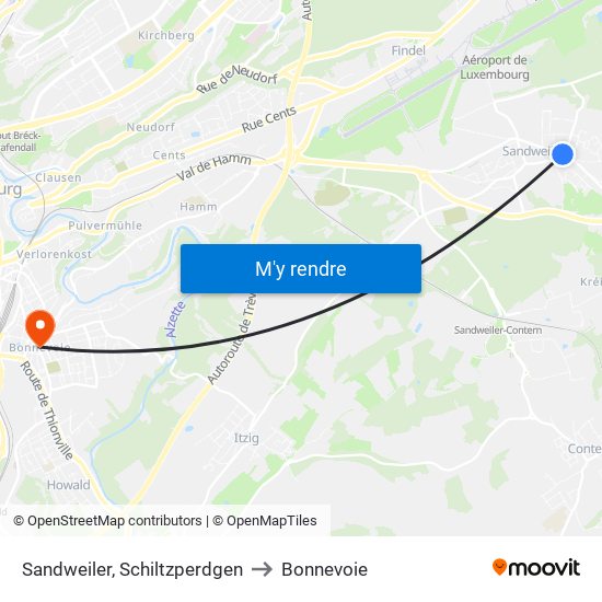 Sandweiler, Schiltzperdgen to Bonnevoie map