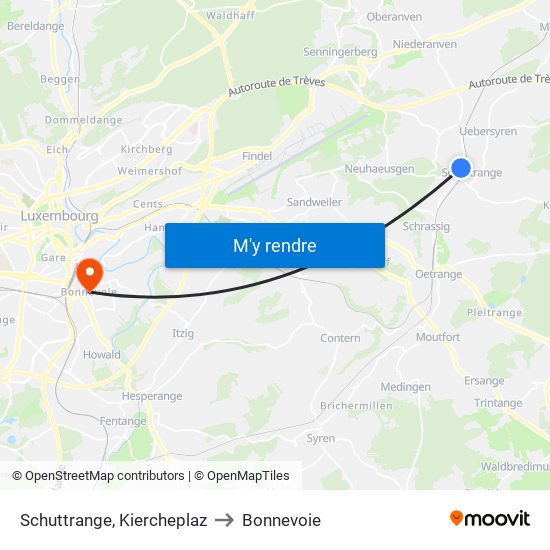 Schuttrange, Kiercheplaz to Bonnevoie map