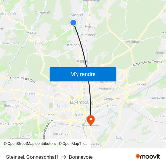 Steinsel, Gonneschhaff to Bonnevoie map