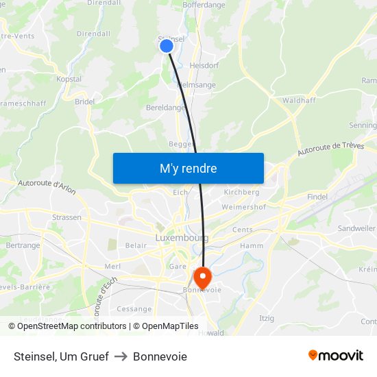 Steinsel, Um Gruef to Bonnevoie map