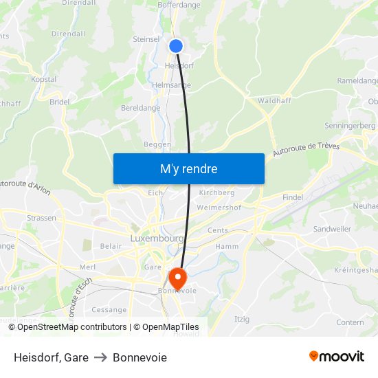 Heisdorf, Gare to Bonnevoie map