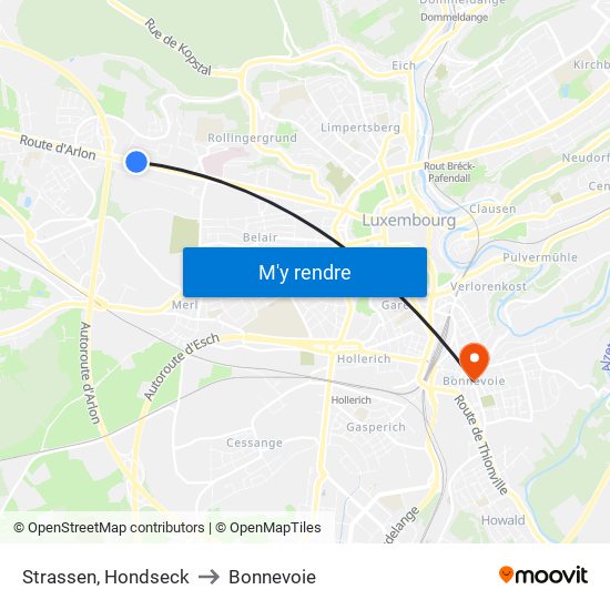 Strassen, Hondseck to Bonnevoie map