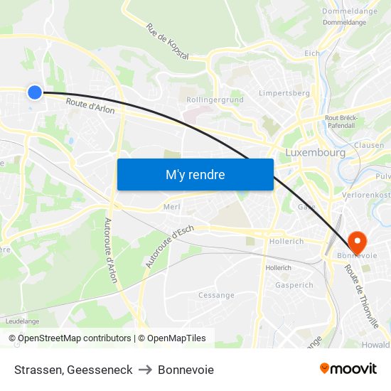 Strassen, Geesseneck to Bonnevoie map