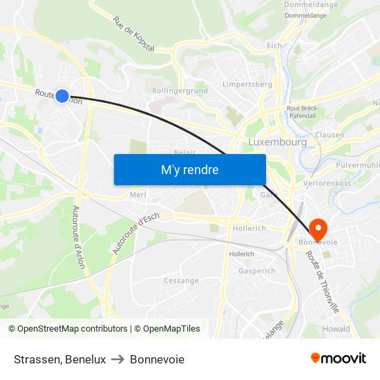 Strassen, Benelux to Bonnevoie map