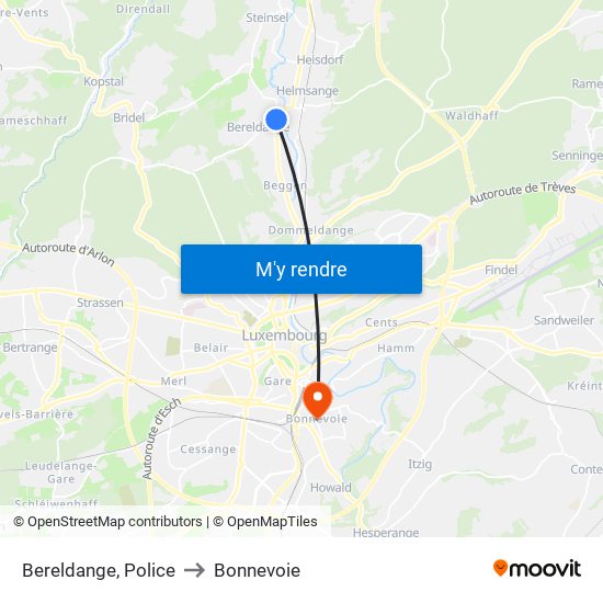 Bereldange, Police to Bonnevoie map