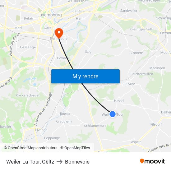 Weiler-La-Tour, Gëltz to Bonnevoie map