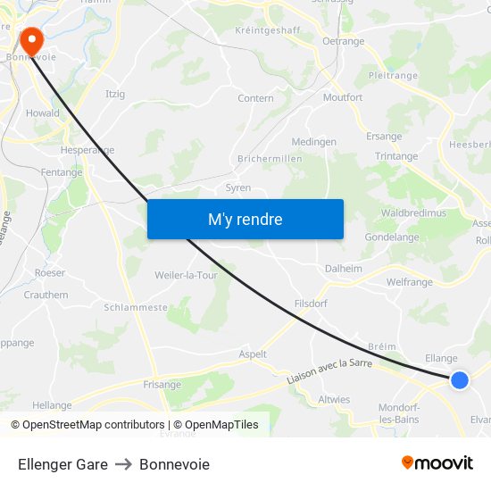 Ellenger Gare to Bonnevoie map