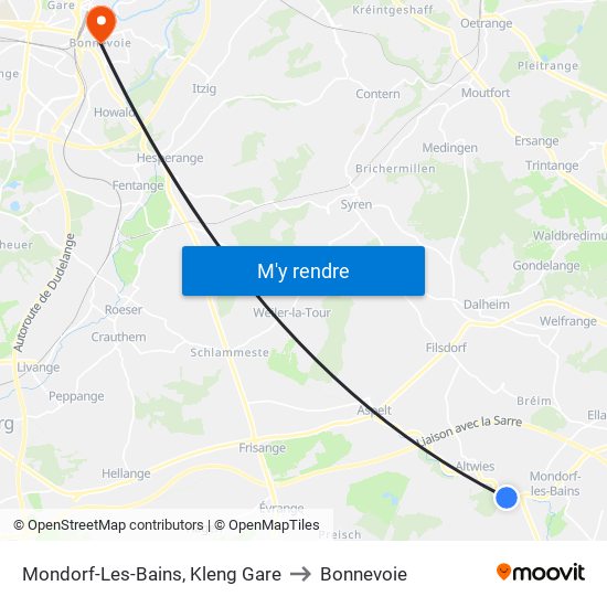 Mondorf-Les-Bains, Kleng Gare to Bonnevoie map