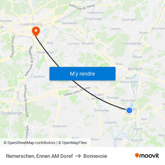 Remerschen, Ennen AM Doref to Bonnevoie map