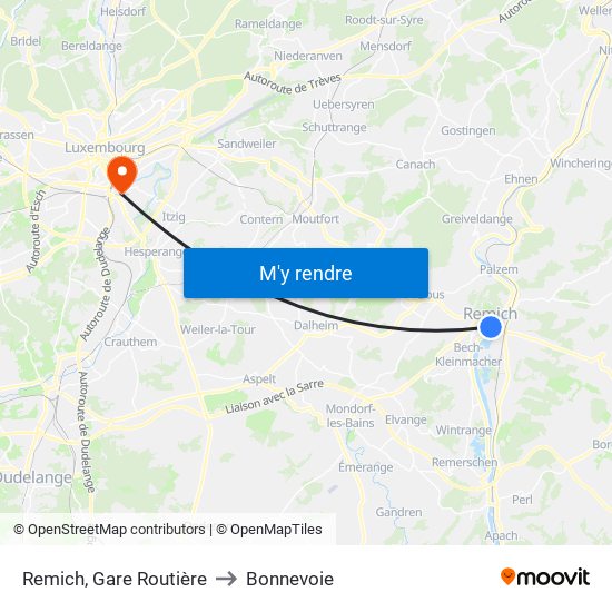 Remich, Gare Routière to Bonnevoie map
