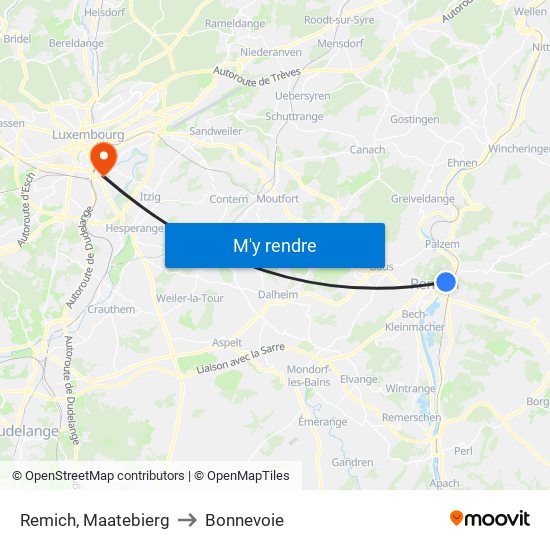 Remich, Maatebierg to Bonnevoie map