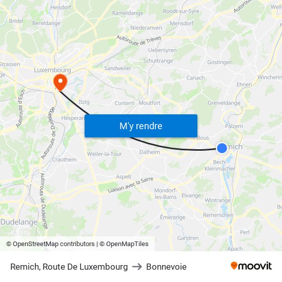 Remich, Route De Luxembourg to Bonnevoie map