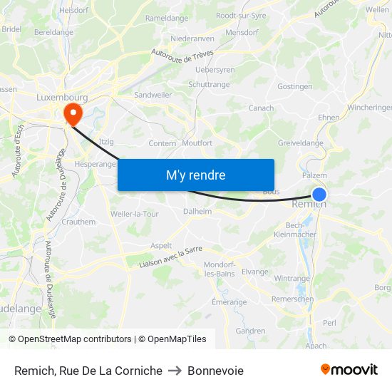 Remich, Rue De La Corniche to Bonnevoie map