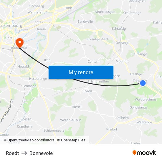 Roedt to Bonnevoie map