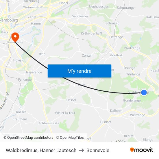 Waldbredimus, Hanner Lautesch to Bonnevoie map