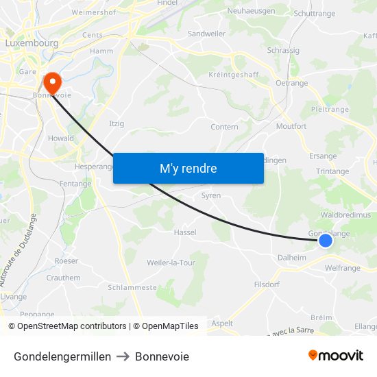 Gondelengermillen to Bonnevoie map