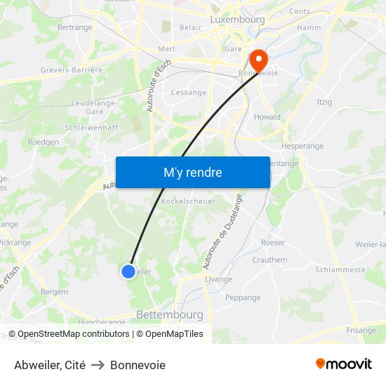Abweiler, Cité to Bonnevoie map