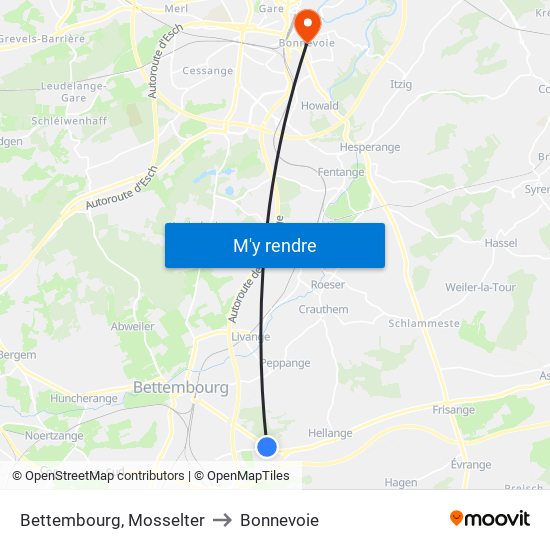 Bettembourg, Mosselter to Bonnevoie map