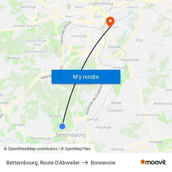 Bettembourg, Route D'Abweiler to Bonnevoie map