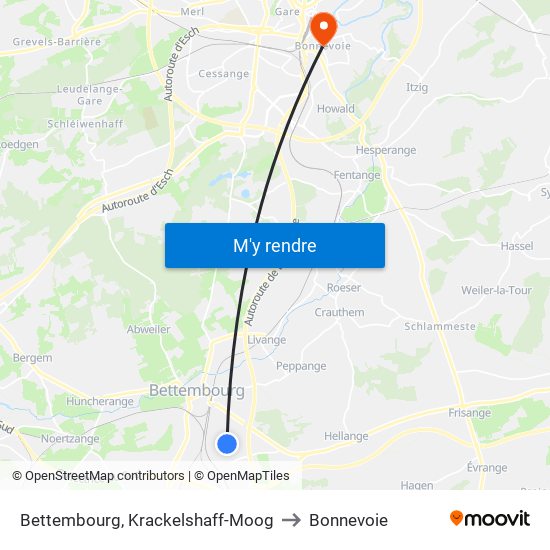 Bettembourg, Krackelshaff-Moog to Bonnevoie map