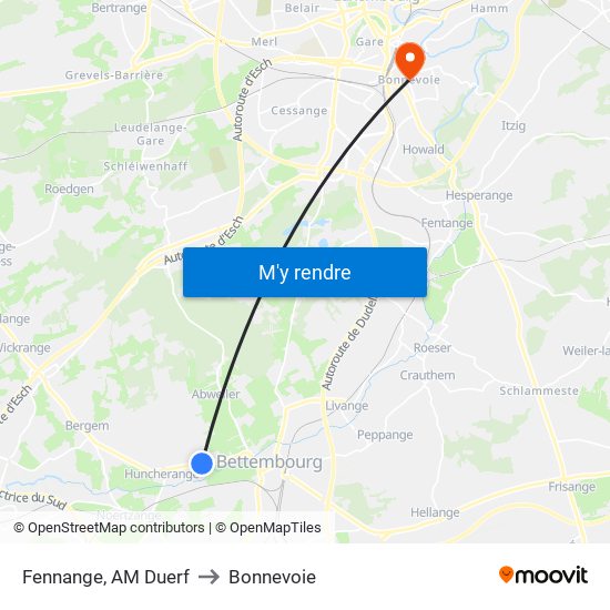 Fennange, AM Duerf to Bonnevoie map