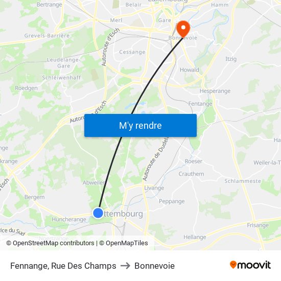 Fennange, Rue Des Champs to Bonnevoie map