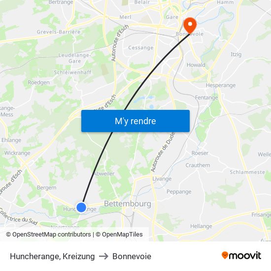 Huncherange, Kreizung to Bonnevoie map