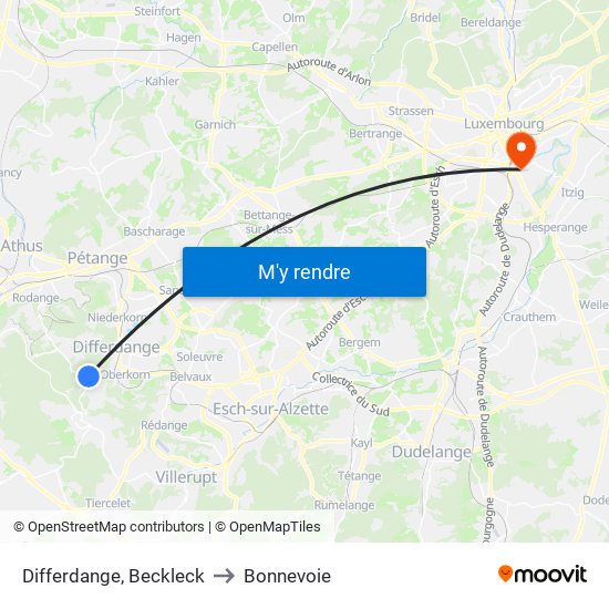 Differdange, Beckleck to Bonnevoie map