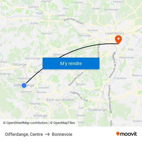 Differdange, Centre to Bonnevoie map