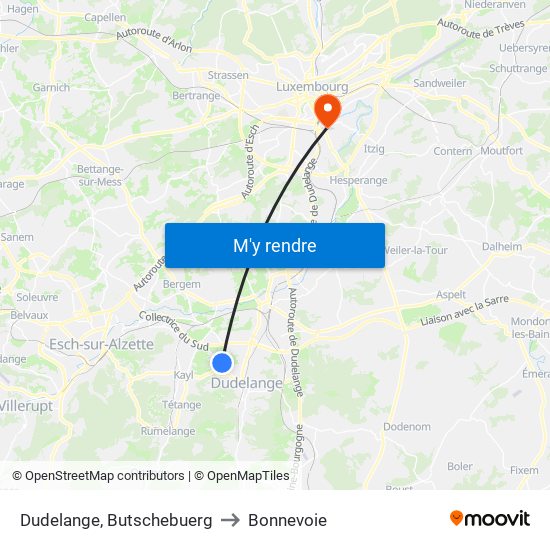 Dudelange, Butschebuerg to Bonnevoie map