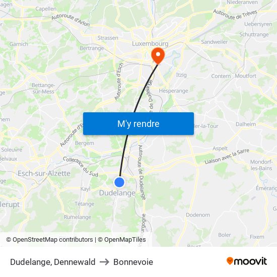 Dudelange, Dennewald to Bonnevoie map