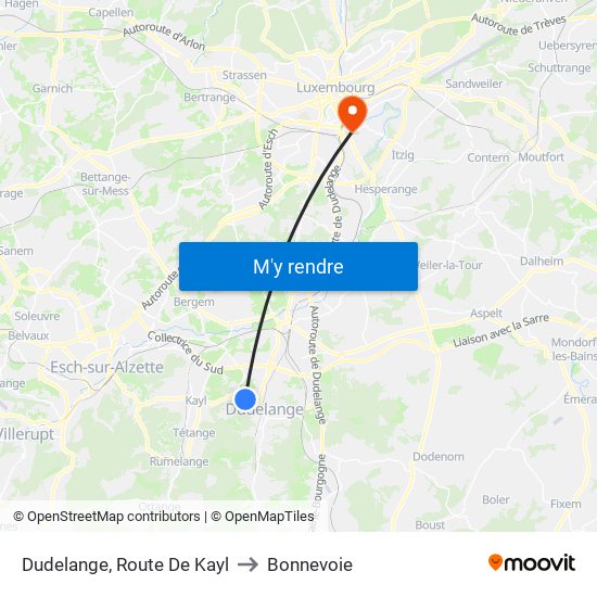 Dudelange, Route De Kayl to Bonnevoie map