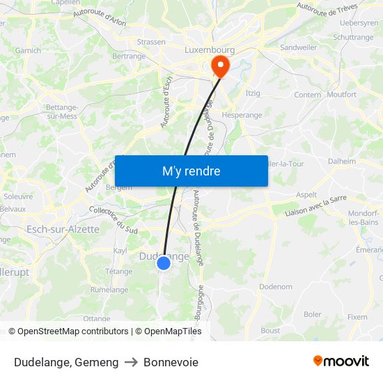 Dudelange, Gemeng to Bonnevoie map