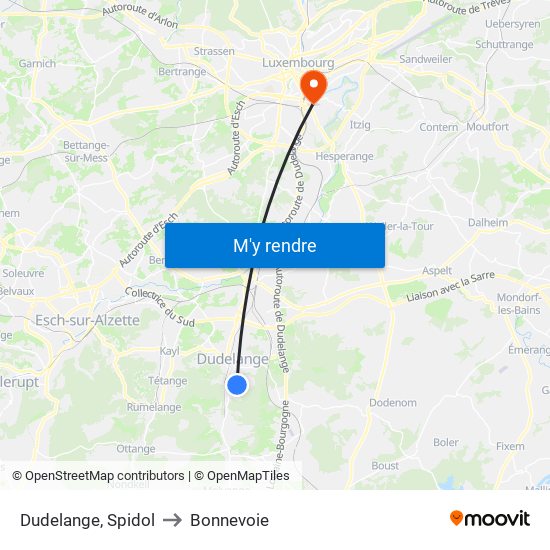 Dudelange, Spidol to Bonnevoie map