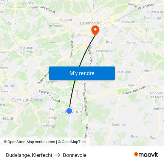 Dudelange, Kierfecht to Bonnevoie map