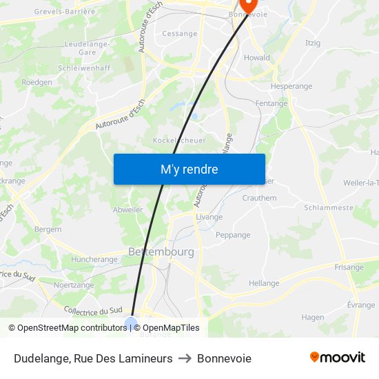 Dudelange, Rue Des Lamineurs to Bonnevoie map