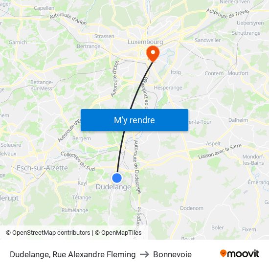 Dudelange, Rue Alexandre Fleming to Bonnevoie map