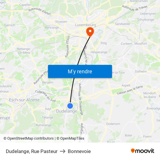 Dudelange, Rue Pasteur to Bonnevoie map