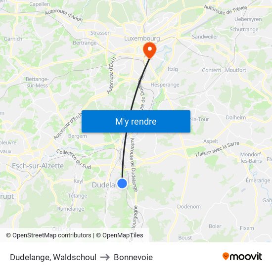 Dudelange, Waldschoul to Bonnevoie map