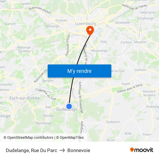 Dudelange, Rue Du Parc to Bonnevoie map