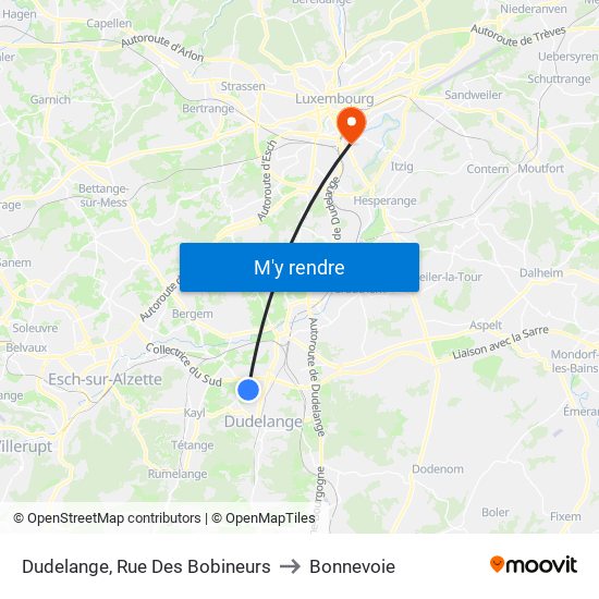 Dudelange, Rue Des Bobineurs to Bonnevoie map