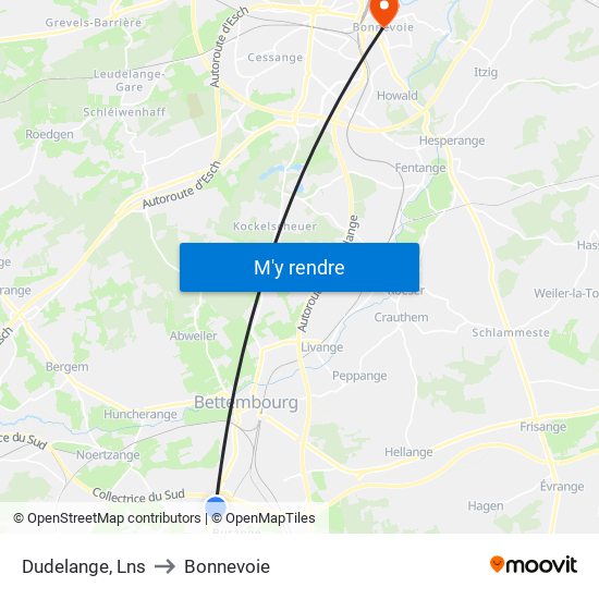 Dudelange, Lns to Bonnevoie map