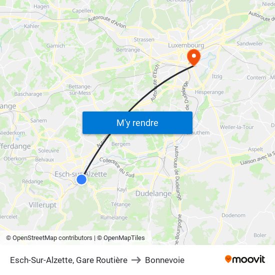 Esch-Sur-Alzette, Gare Routière to Bonnevoie map