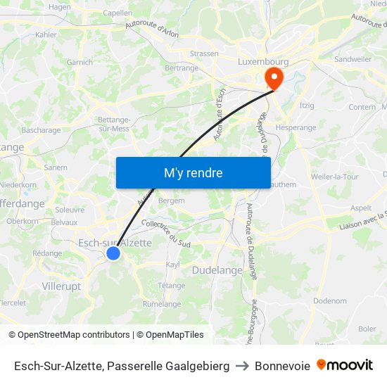 Esch-Sur-Alzette, Passerelle Gaalgebierg to Bonnevoie map