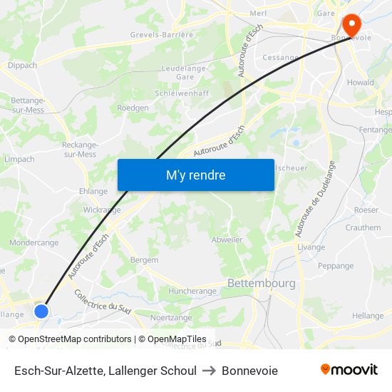 Esch-Sur-Alzette, Lallenger Schoul to Bonnevoie map