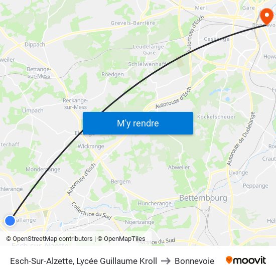 Esch-Sur-Alzette, Lycée Guillaume Kroll to Bonnevoie map