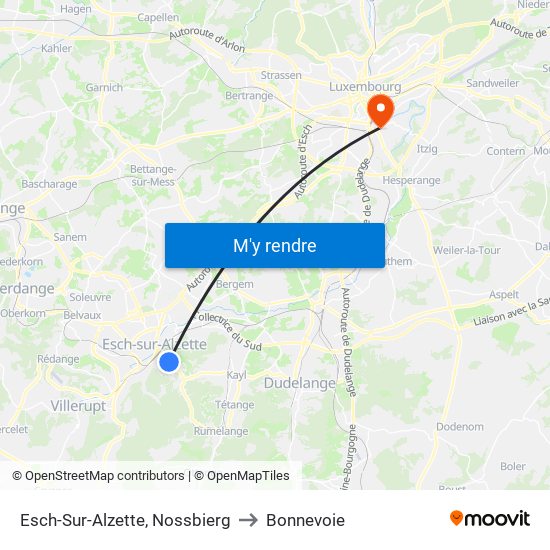 Esch-Sur-Alzette, Nossbierg to Bonnevoie map