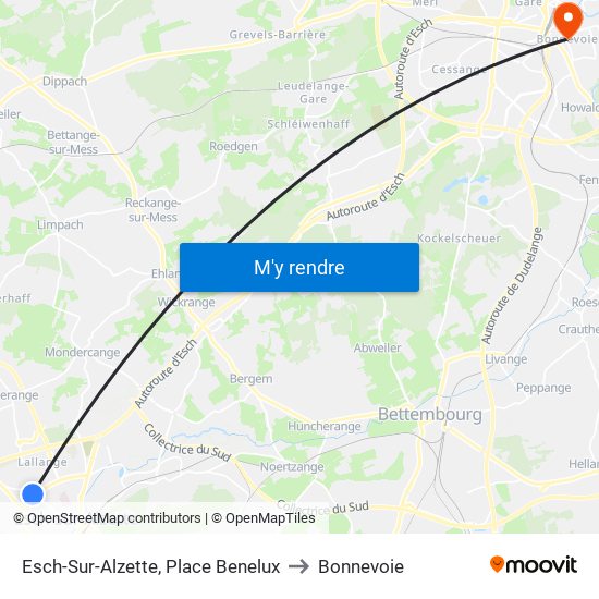 Esch-Sur-Alzette, Place Benelux to Bonnevoie map