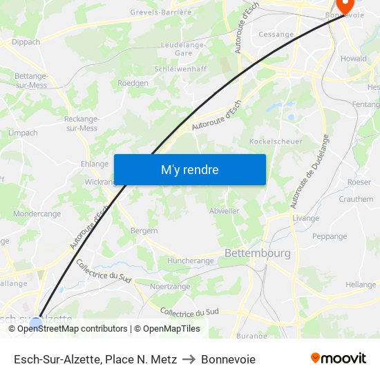Esch-Sur-Alzette, Place N. Metz to Bonnevoie map